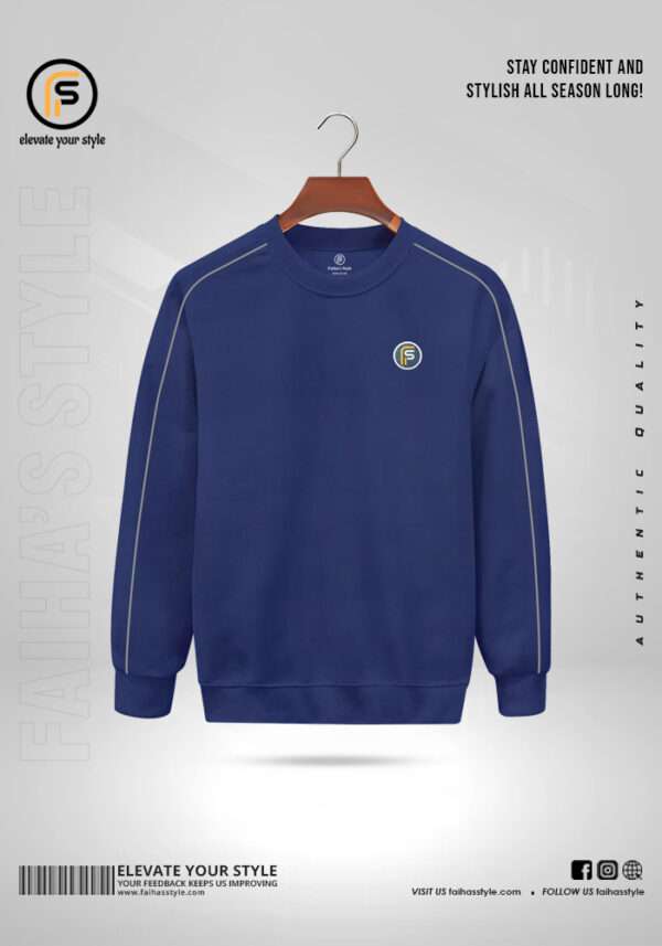 Front view of a petrol sweatshirt with dark trim on a hanger, featuring a small circular logo on the chest. Text around reads "Elevate Your Style" and "Authentic Quality." Discover unmatched style at an unbeatable sweatshirt price in BD.