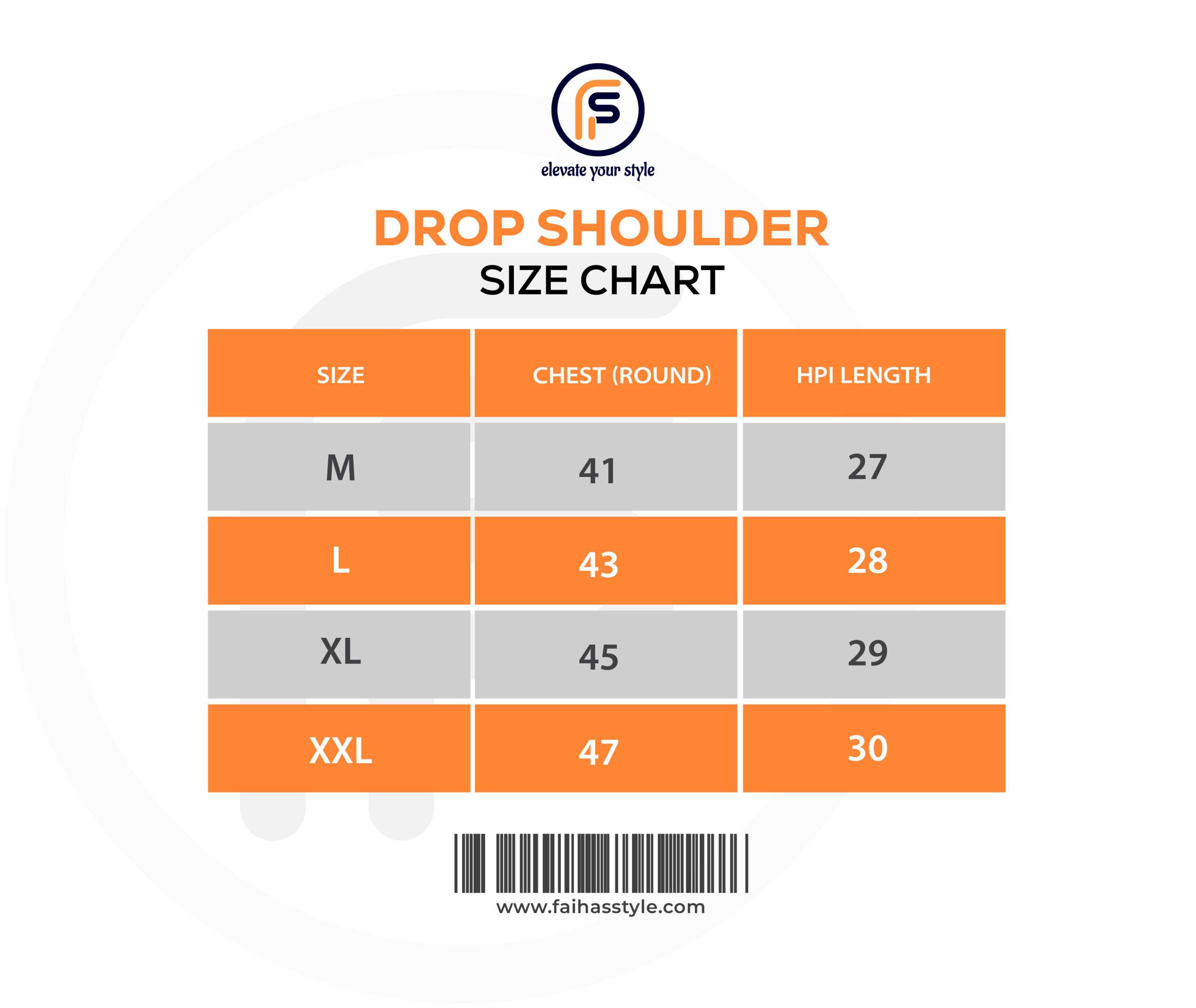 Drop Shoulder Measurement Chart