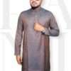 Men's Deep Ash Charcoal Texture Printed Punjabi - Faihas Premium Faihas deep ash charcoal printed texture punjabi soft cotton with snap buttons