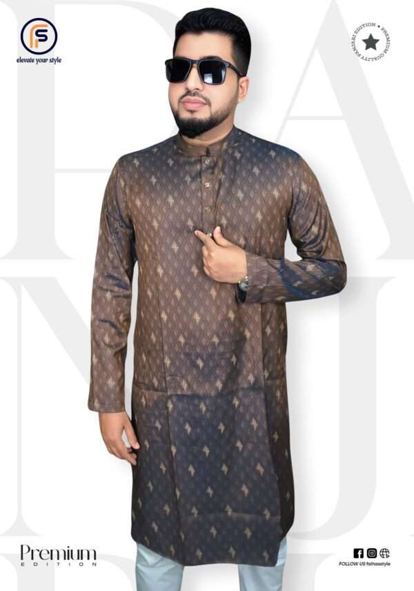 Faihas Exclusive Printed Punjabi – Premium Soft Cotton Kurta for Men “Faihas exclusive olive printed Punjabi kurta for men, soft cotton texture”