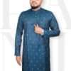 Premium Soft Cotton Kurta for Men “Faihas petrol blue printed Punjabi, all-over multi-color design”