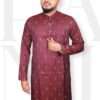 Faihas Exclusive Printed Punjabi – Premium Soft Cotton Kurta for Men “Faihas maroon colored printed Punjabi kurta with snap buttons”
