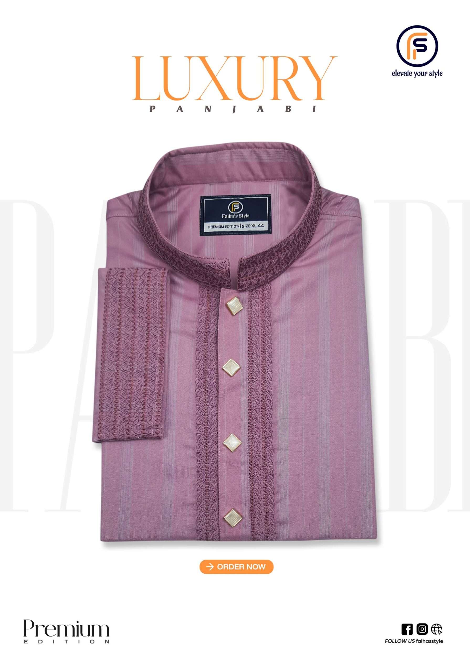 Luxury pink color premium Panjabi by Faiha’s Style with elegant design and refined finishing