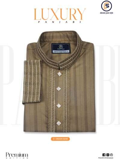 Premium luxury Punjabi in beige with intricate embroidery, from Faiha's Style Frenzial Edition.