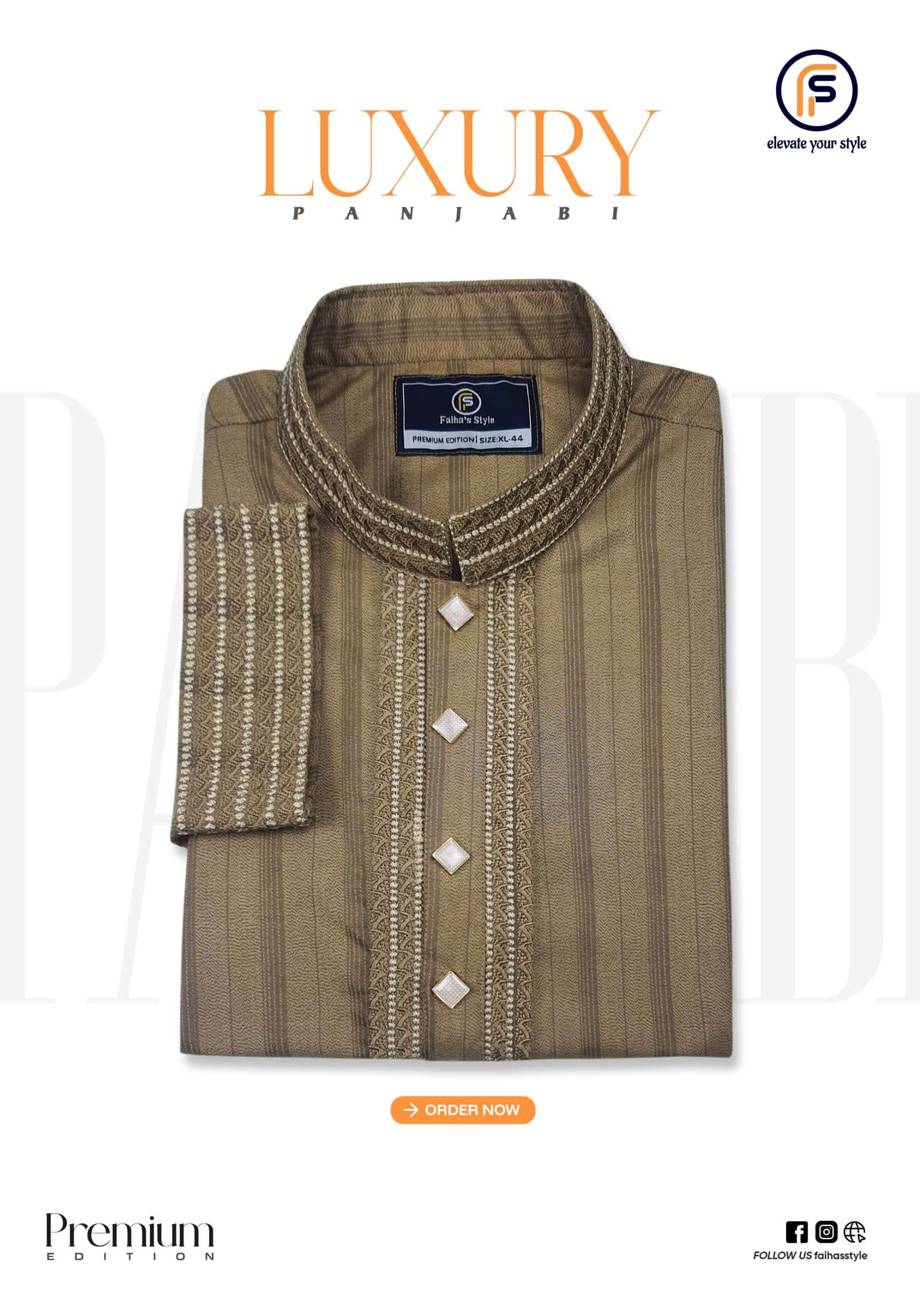 Premium luxury Punjabi in beige with intricate embroidery, from Faiha's Style Frenzial Edition.