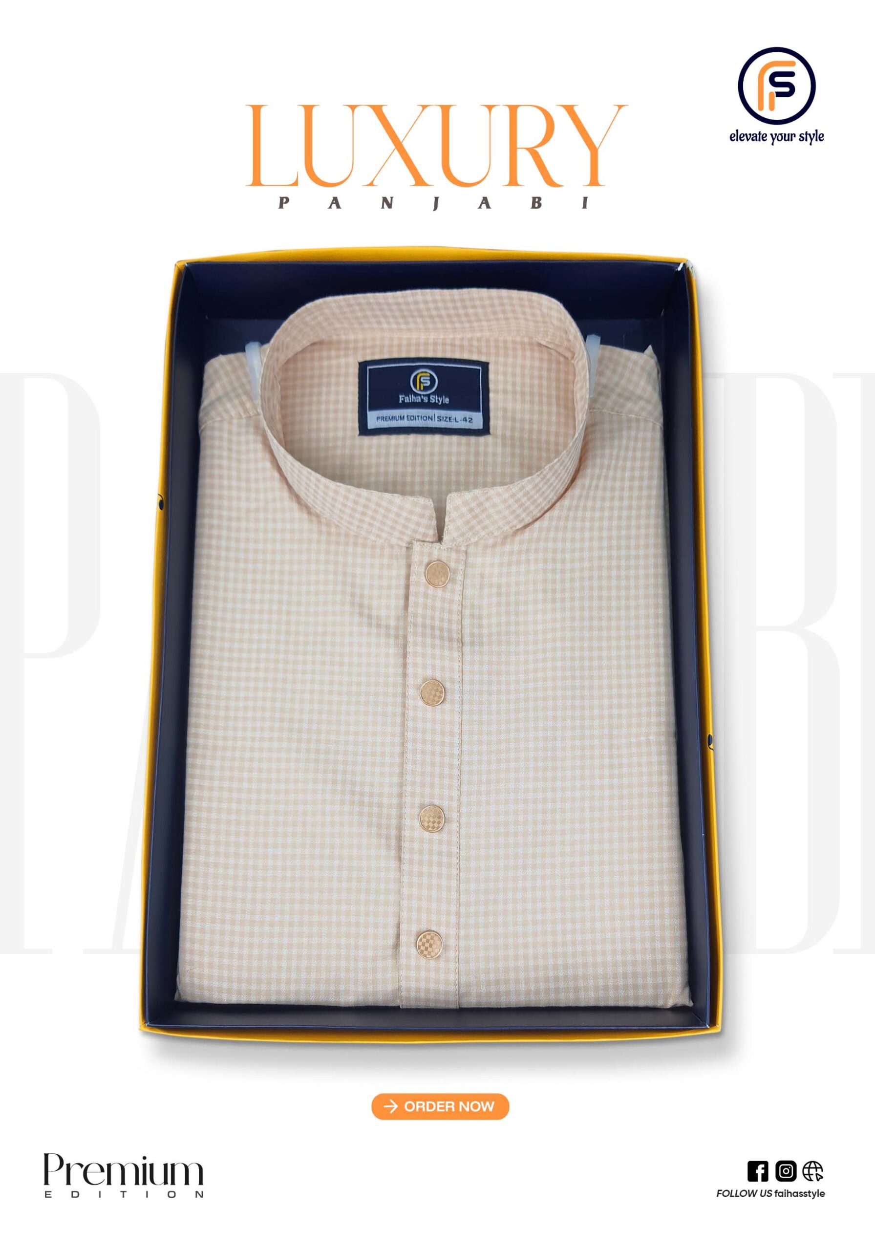 Close-up detail of Indian cotton Panjabi with jacquard stripes