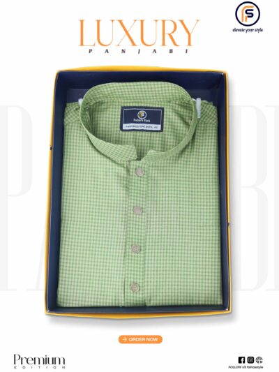 Premium Indian cotton Panjabi with jacquard stripe design, embroidery, and tailored finishing by Faiha’s Style