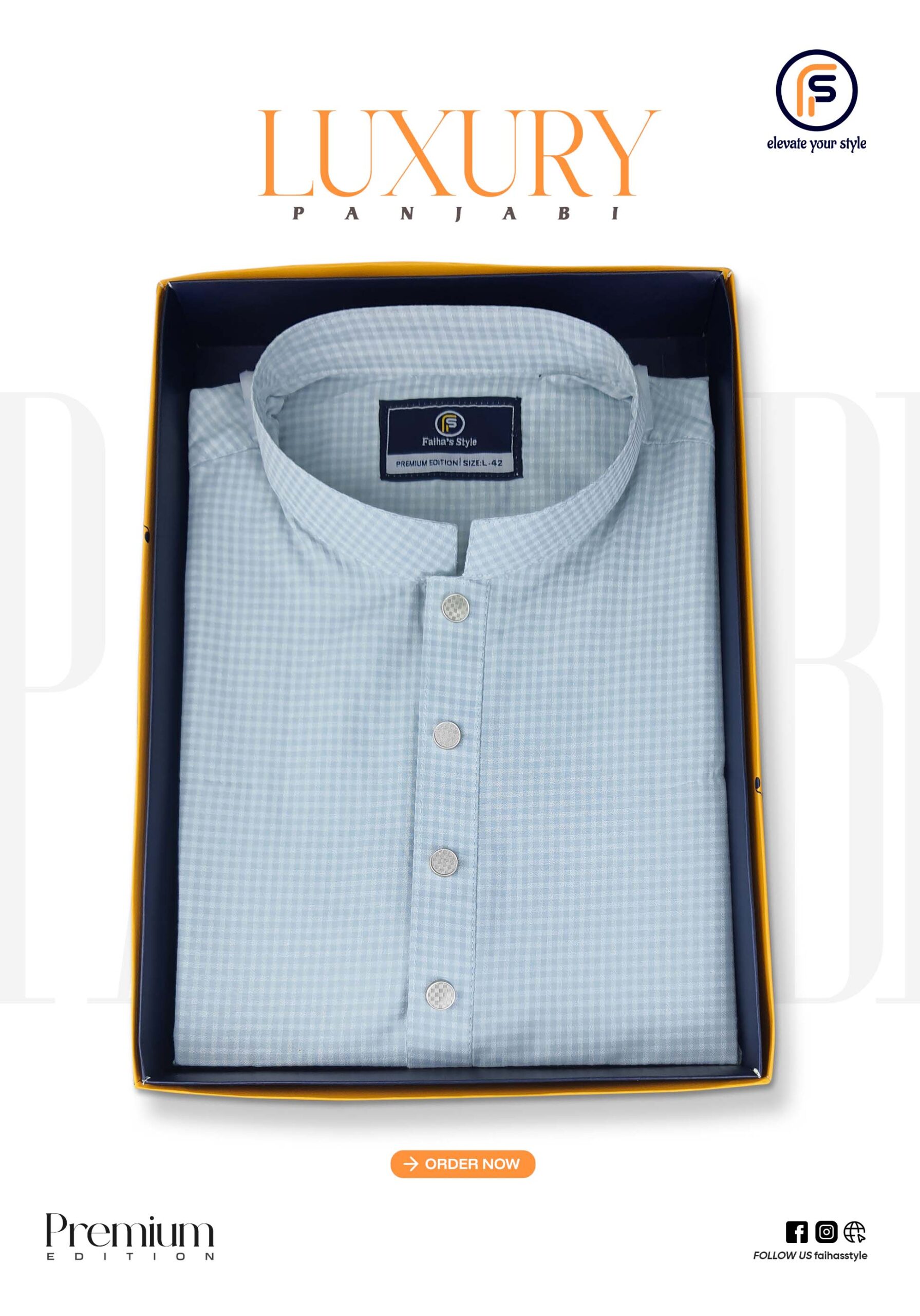 ide view of premium Indian cotton jacquard stripe Panjabi by Faiha’s Style