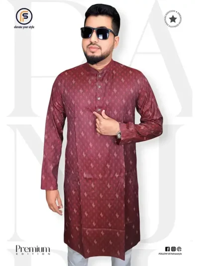 printed-cotton-panjabi-for-men-maroon Exclusive Printed Soft Cotton Panjabi for Men