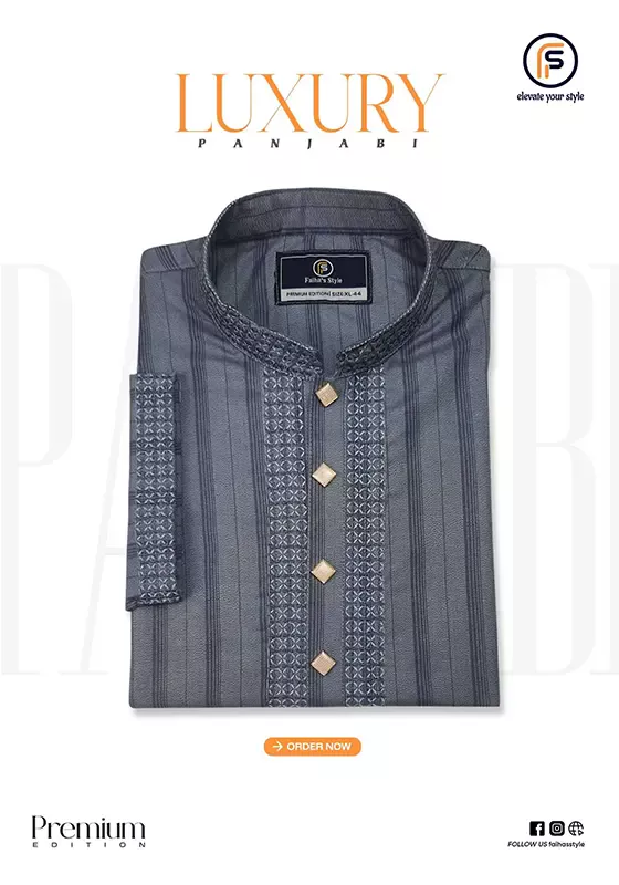 premium-stripe-panjabi-for-men-ash Premium Stripe Panjabi for Men