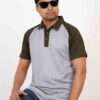 The dream remained a dream. Men's ash and olive green combination polo shirt with exclusive design and raglan sleeves