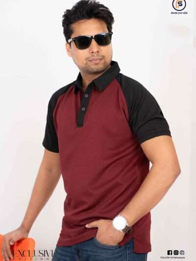 Faihas Signature Polo in premium cotton featuring an exclusive design and raglan sleeves on a mannequin.