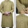 Olive Green Premium Strip Panjabi – Faiha Style Premium Edition Faiha's Premium Strip Edition Panjabi olive green Indian cotton jacquard stripe embroidery snap button mandarin collar