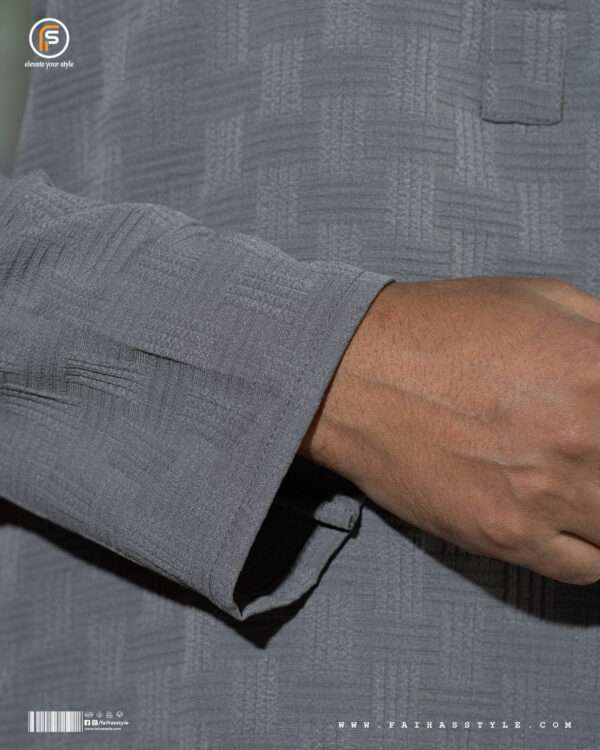 Faihas Gold Edition Ash Grey Panjabi with textured popcorn jacquard fabric