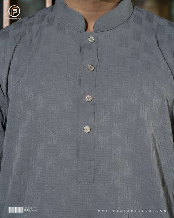 Faihas Gold Edition Ash Grey Panjabi with textured popcorn jacquard fabric