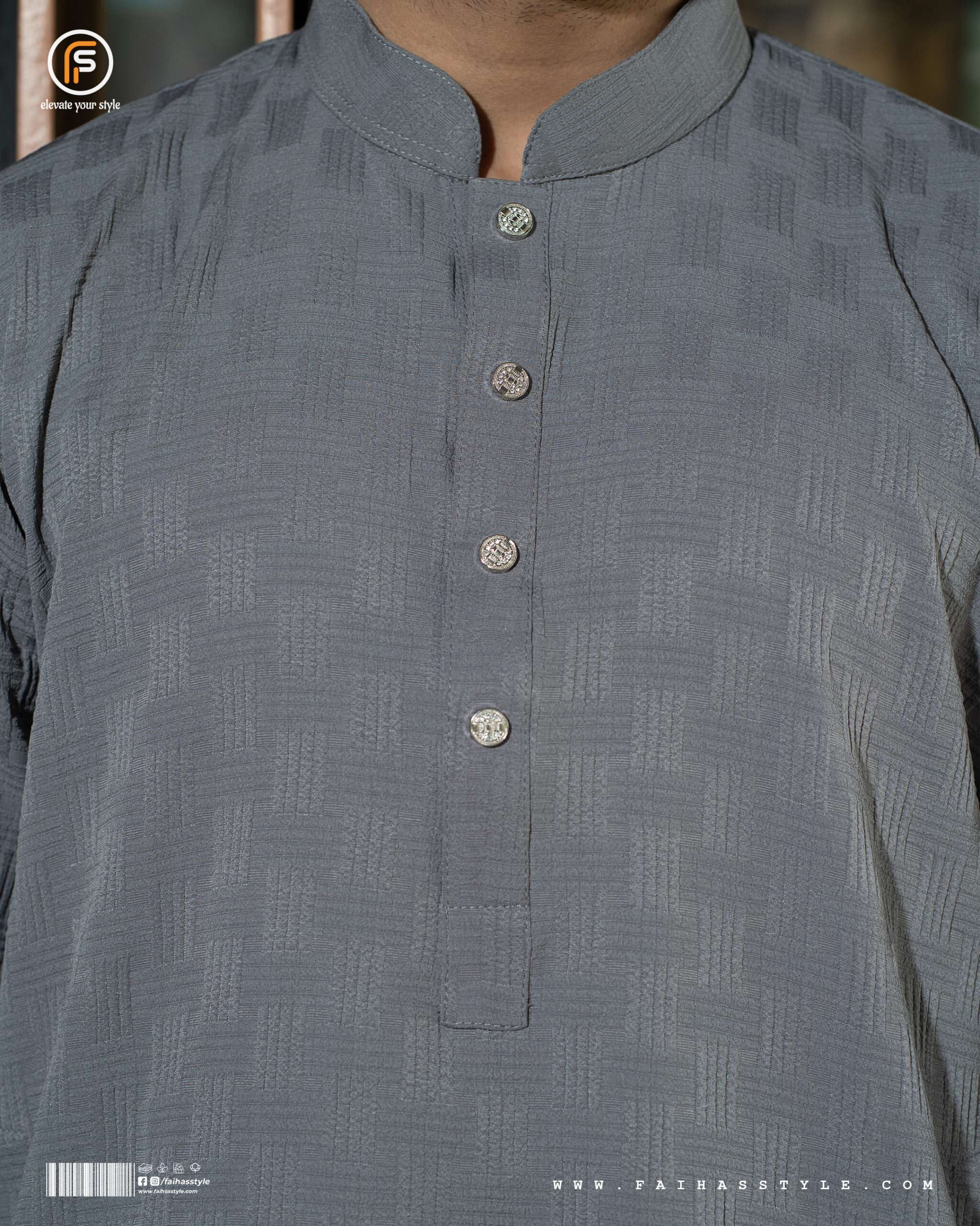 Faihas Gold Edition Ash Grey Panjabi with textured popcorn jacquard fabric