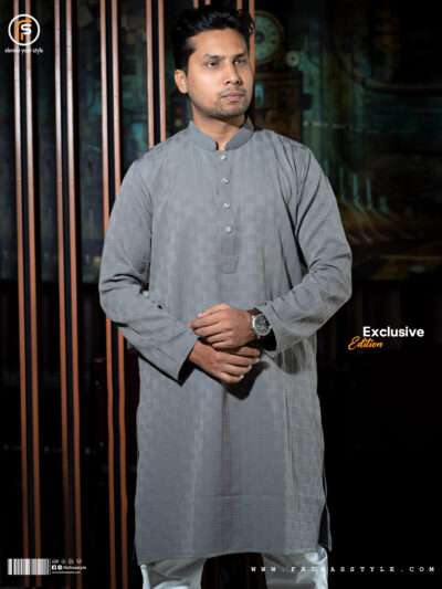 Faihas Gold Edition Ash Grey Panjabi with textured popcorn jacquard fabric