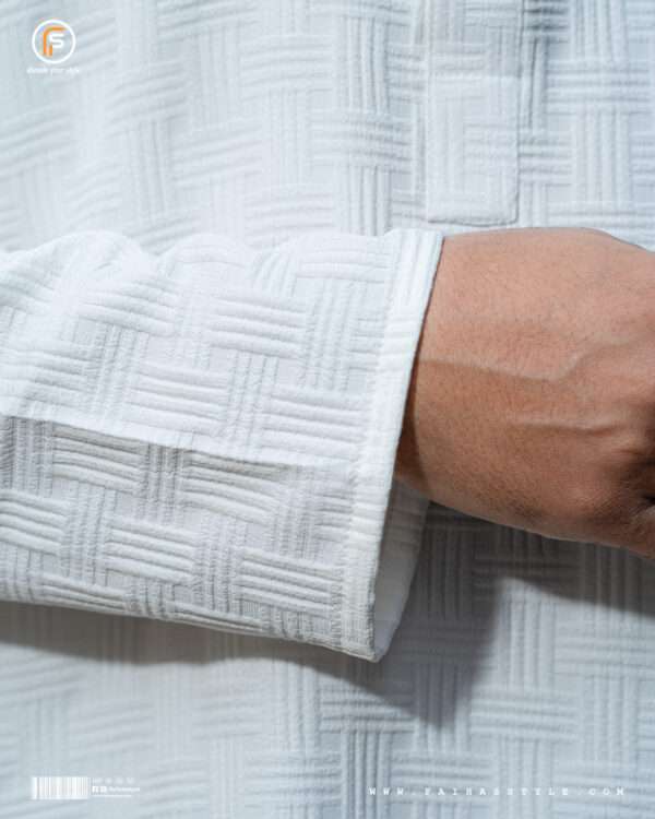 Faihas Gold Edition White Panjabi with imported China popcorn jacquard fabric and gold snap buttons