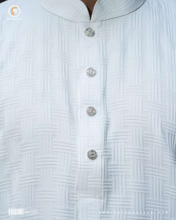 Faihas Gold Edition White Panjabi with imported China popcorn jacquard fabric and gold snap buttons