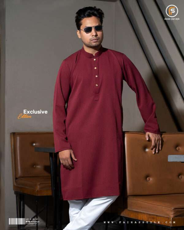 Faihas Gold Edition Premium Maroon Popcorn Jacquard Panjabi for Men Eid 2026