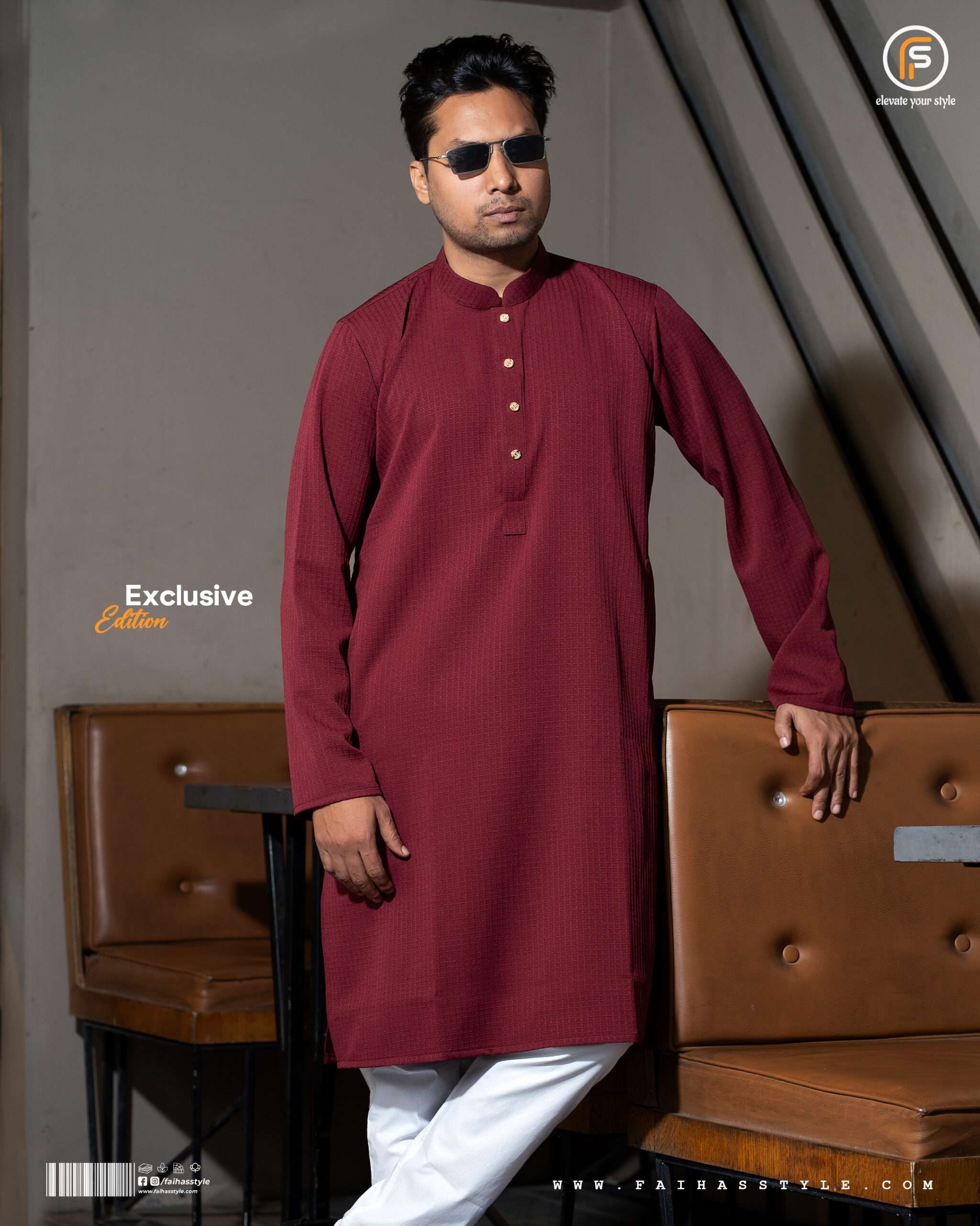 Faihas Gold Edition Premium Maroon Popcorn Jacquard Panjabi for Men Eid 2026