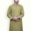 Olive Green Premium Strip Panjabi – Faiha Style Premium Edition Faiha's Premium Strip Edition Panjabi olive green Indian cotton jacquard stripe embroidery snap button mandarin collar