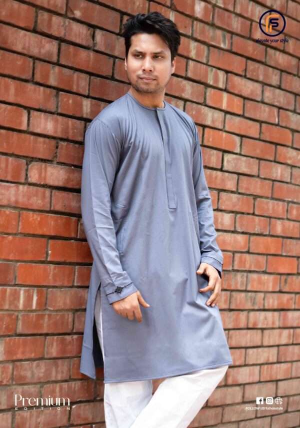 Faiha's Shahara Edition Indon Panjabi slate blue folded product shot luxury elegant mandarin collar contrast placket faihasstyle