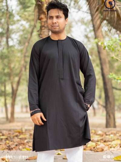 Faiha's Shahara Edition black Pakistani Grace fabric panjabi round collar straight placket stylish embroidery cuff premium edition faihasstyle