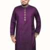 Buy premium purple panjabi with gold embroidery for men. Traditional ethnic dress with floral details. Fahim's Style size XL-44.