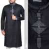 "Black Panjabi with Silver Grey Embroidery - Faiha's Style Exclusive Premium Edition XL-44"