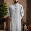 Jafran Classic Panjabi for Men Grey White Stripe | Faiha's Style