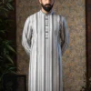 Jafran Classic Panjabi for Men Light Grey Stripe | Faiha's Style