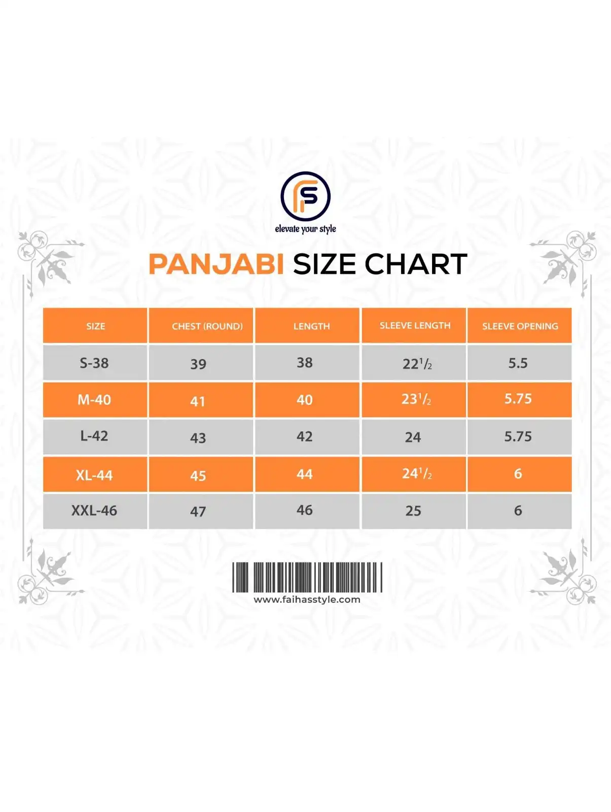 Panjabi Size Chart | Faiha's Style