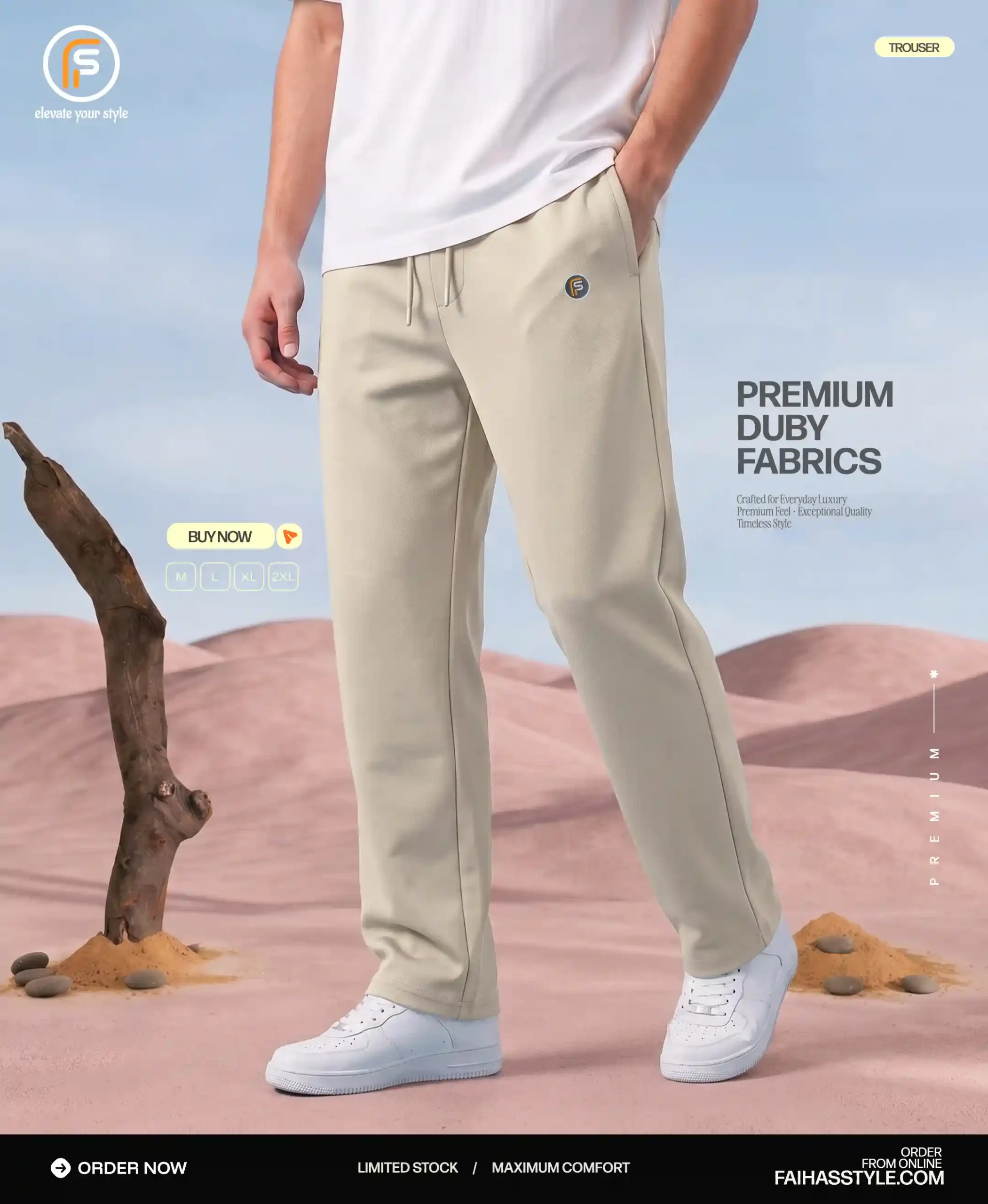 Premium Dobby Trouser for Men Biscuit | Faiha's Style