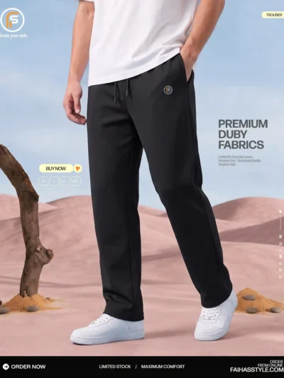 Premium Dobby Trouser for Men Black | Faiha's Style