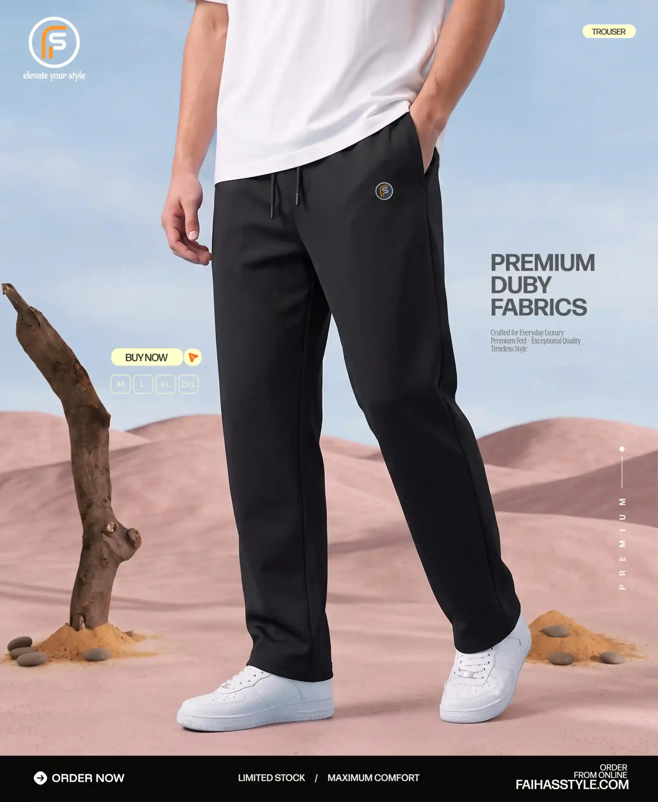 Premium Dobby Trouser for Men Black | Faiha's Style