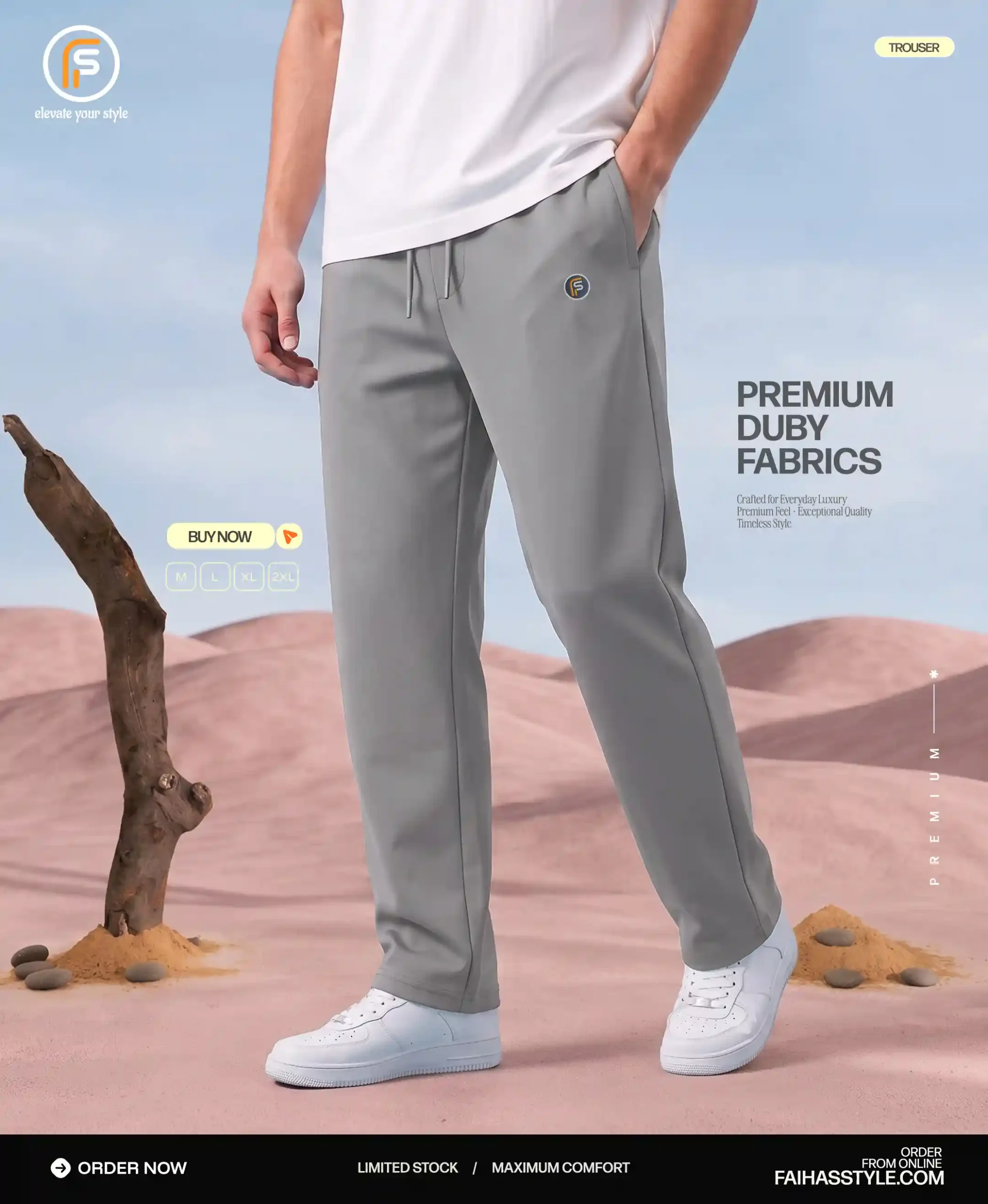Premium Dobby Trouser for Men Grey | Faiha's Style