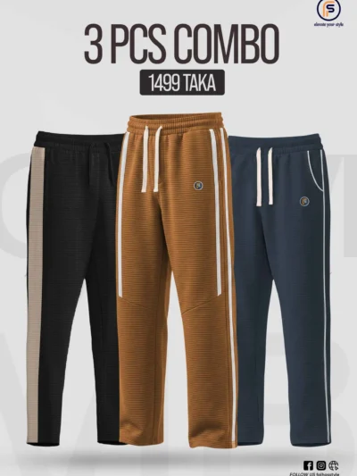 Men's Everyday Combo 02 with Brown 2 Pipen Baggy, Deep Ash Pocket Pipen and Black Side Contrast Trousers | Faiha's Style
