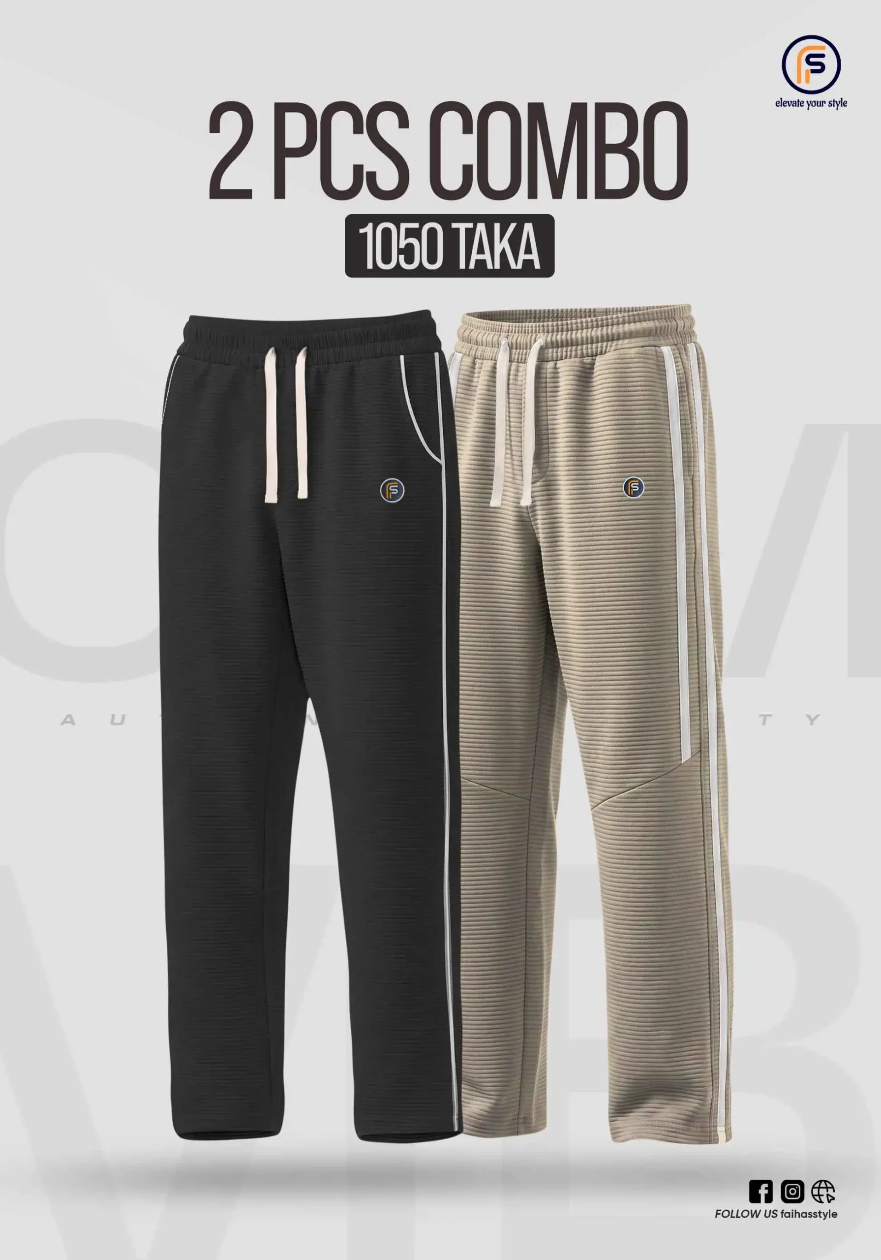 Men's Signature Duo with Black Pocket Pipen Trouser and Biscuit 2 Pipen Baggy Trouser | Faiha's Style